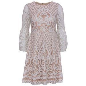 Eliza J White Lace Overylay Embroidery BellSleeve Babydoll Aline Dress Size 0 P